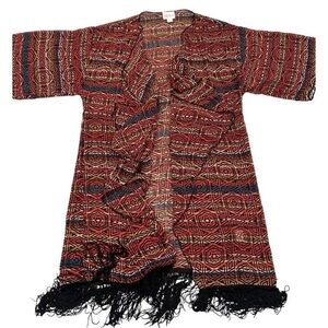 Vintage Aztec Tribal Geo Bohemian Western Fringe LuLaRoe Monroe Kimono